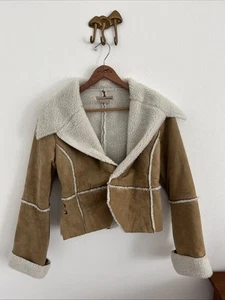 Vintage Refuge Penny Lane Coat Sm Beige Faux Suede Sherpa Y2k 90s - Picture 1 of 13