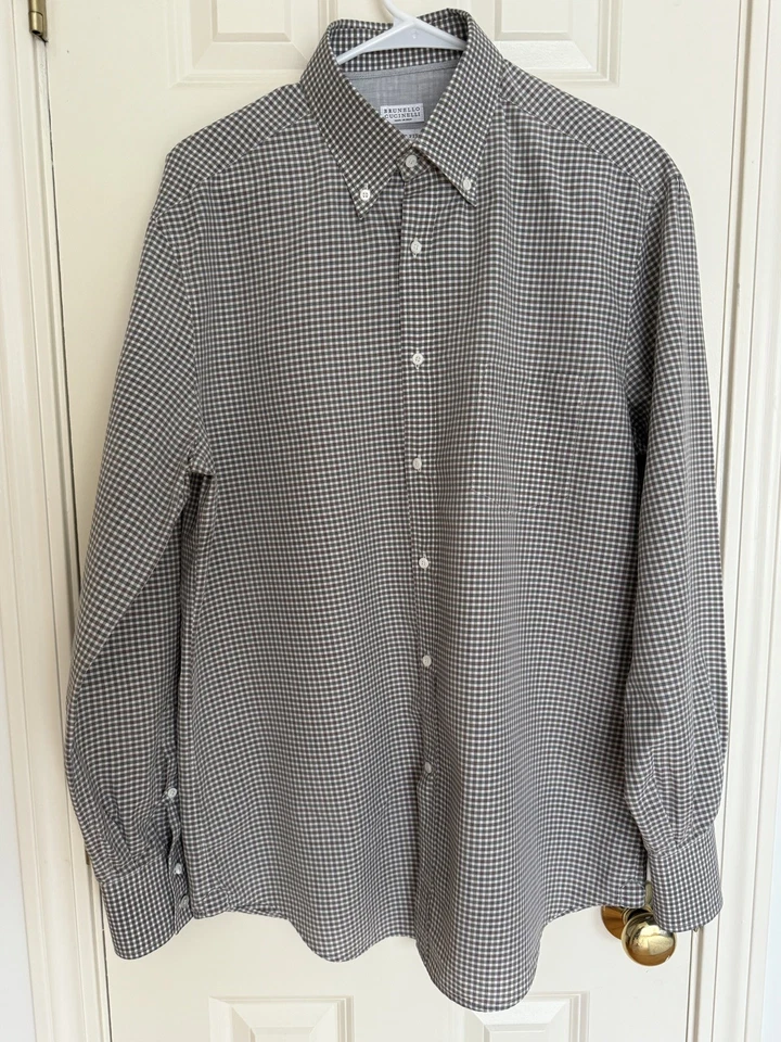 Camisa Oxford Brunello Cucinelli XL Cuadros Guinga 17x35 Italiana Lujo Impecable Foto 1 de 4