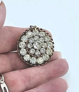 Vintage CORO klar weiß Strass Kristall abgestuft goldfarben rund Brosche Anstecknadel - Bild 1 von 6