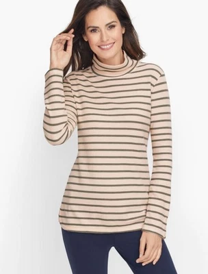 T By Talbots Women’s Pink Grey Striped Scrunch Turtleneck Size Small New $54.50 - Image 1 of 4