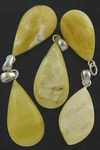 Lot of 5 White Egg Yolk Genuine BALTIC AMBER Silver Pendants 11g 190501-10 - Picture 1 of 2