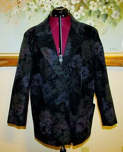 FOX RUN SZ 13-14 BLK CORDUROY BLAZER W SUBTLE PURPLE/BURGUNDY GREEN FLORAL PRINT - Picture 1 of 8