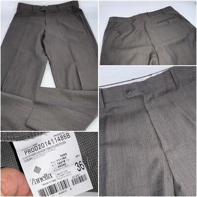 Брюки Zanella «Todd» 36x31 желтовато-коричневые клетчатые шерстяные плоские спереди *отверстие YGI B3-212 - Изображение 1 из 4