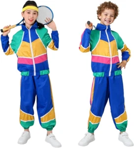 Kids 80S Tracksuit Sportswear Hip Hop Costume Top Pants Sets Outfit Retro Colorb - Picture 1 of 17