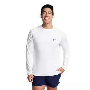 Speedo Men's Long Sleeve Rash Guard Swim Beach Shirt White X-Large NWT - Picture 1 of 5