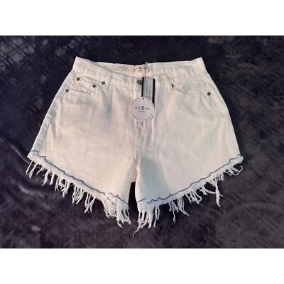 Umgee Denim Shorts Frayed Hem White High Waist Casual Summer Size Small - Image 1 of 4