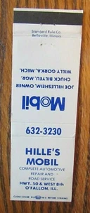 HILLE'S MOBIL GASOLINERA MATCHBOOK COVER: O'FALLON, ILLINOIS -E15 - Imagen 1 de 2