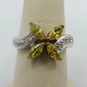 Anillo de compromiso con flores de citrino marquesa de plata esterlina 925 banda de boda 7,5 cz - Imagen 1 de 5