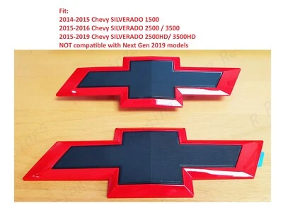 Emblema gravata borboleta Silverado 1500 2500 HD/3500 HD vermelho brilhante preto frontal e tampa traseira - Imagem 1 de 4