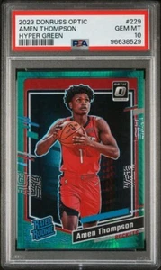 2023-24 Donruss Optic AMEN THOMPSON Rookie RC HYPER GREEN PRIZM #229 - PSA 10 - Picture 1 of 3