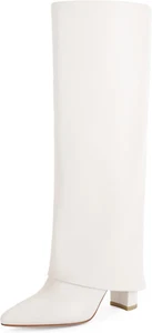 Knee High Boots Women Fold over Knee High Boots Chunky High Heels Long Boots Zip - Picture 1 of 12