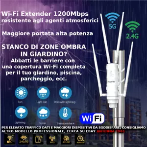 RIPETITORE SEGNALE WIFI AC1200 DA ESTERNO 2,4 5Ghz RIPETITORE WI FI RETE LAN - Foto 1 di 7