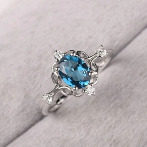 Vintage Style London blauer Topas Ring 925 Sterlingsilber Ring ovaler Schnitt - Bild 1 von 5