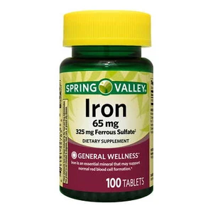 Spring Valley Iron General Wellness Dietary Supplement Tablets, 65 mg, 100 Count - Picture 1 of 8