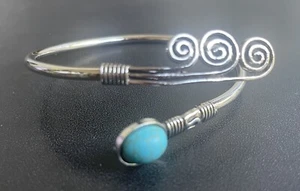 Turquoise Stones Silver Open Bangle Cuff Bracelet Boho - Picture 1 of 4