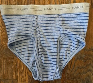 Vintage Hanes Youth Briefs Large Cotton Tighty Stripe Ringer Light Blue - Picture 1 of 5