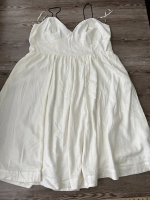 Maeve Spaghetti Strap Midi Dress White Linen Blend Womens Plus 26W - Image 1 of 4