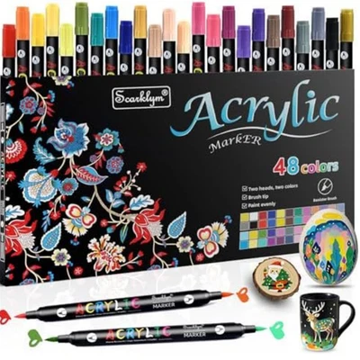 48 Colors Acrylic Paint Markers Pens Set, 24 Pack Acrylic Paint Pens - Image 1 of 4