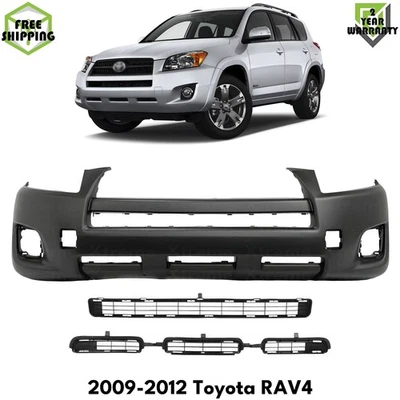 Front Bumper Cover Primed Plastic & Bumper Grille Kit For 2009-2012 Toyota RAV4 Foto 1 de 4