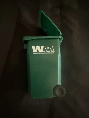 Waste Management Miniature Trash Bin Model with Lid and Wheels - Image 1 of 4