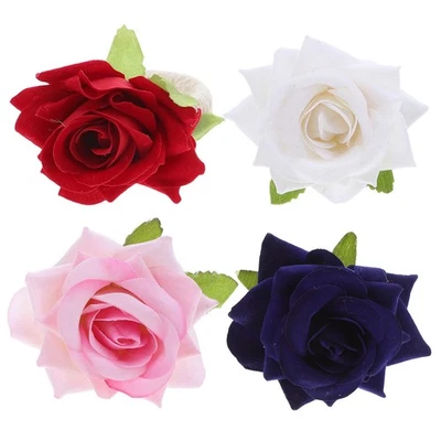  Juego de 4 anillos hebillas de servilleta flor rosa soporte artificial para banquete Foto 1 de 4
