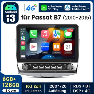Für Passat B7 Autoradio 4G AUTO CARPLAY 10.1'' Android 14 GPS DAB WIFI 6+128GB - Bild 1 von 4