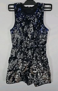 Tuta da gioco M&S blu navy velluto paillettes senza maniche scintillante bambina età 10-11 anni - Foto 1 di 18
