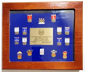 Georgia-Pacific 1992 Barcelona Olympics 16 Pin Set - Shadowbox Wood Frame collect - Bild 1 von 11
