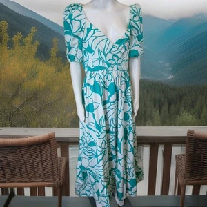 Zara Ladies Maxi Dress In Green and White Cotton Size XXL - Picture 1 of 7