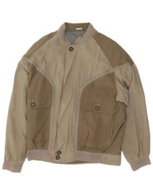 CANDA Mens Bomber Jacket UK 40 Large Khaki Colourblock Silk AK07 - Image 1 of 3