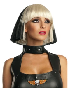 Women's 2 Tone Blonde and Black Bob Wig with Bangs Halloween Rubie's Fashion - Picture 1 of 4