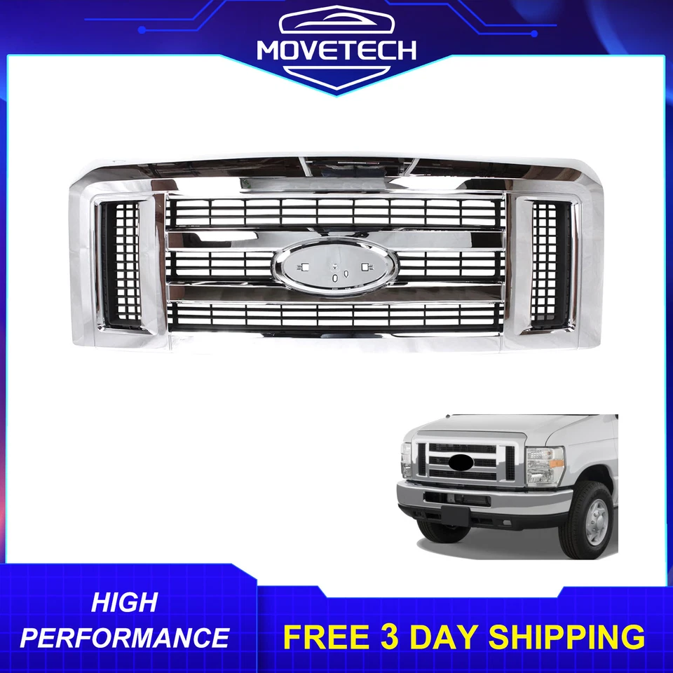 For 2008-2021 Ford E-350 Super Duty 9C2Z8200AA New Front Chrome Grille Assembly  - Image 1 of 4