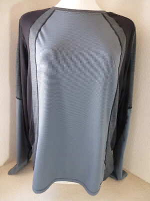 Kerrits Top Womens XL First Pass Base Layer Shirt Gray Stripe Stretch Equestrian - Image 1 of 4