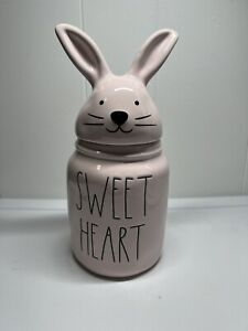 RAE DUNN "Sweet Heart" 10" Canister Pink with Bunny Lid