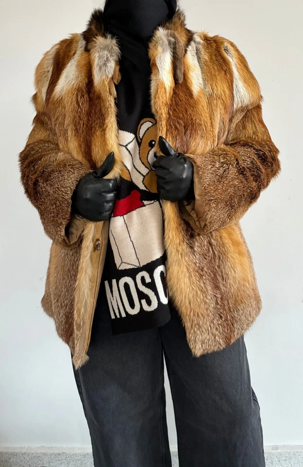 Abrigo de piel de zorro rojo canadiense vintage, abrigo de piel de lujo hecho a medida, talla M Foto 1 de 4