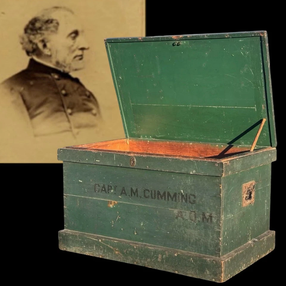 Antiguo baúl de pino verde primitivo de la Guerra Civil Id’d del siglo XIX Nueva Jersey Foto 1 de 4