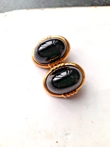 VINTAGE DONALD STANNARD SIGNED CLIP ON EARRINGS BLACK GLASS. UNUSED ! - Picture 1 of 8