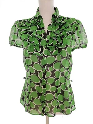 Collection Debenhams  Größe 10 (38) Grün Knopf Bluse Kurzarm Geometrisch - Bild 1 von 4