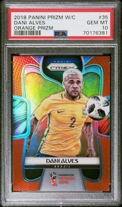 2018 PANINI PRIZM WORLD CUP DANI ALVES #35 ORANGE PRIZM /65 PSA 10 BRAZIL