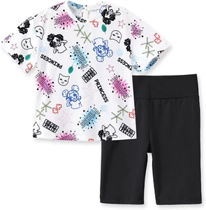 Girls Summer Outfits Animal Print T Shirt Short Sleeve Top and Pattern Print Bik - Picture 1 of 23
