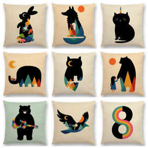 Day Night Sun And Moon Child With Animals Friends Warm Colorful Cushion Cover 