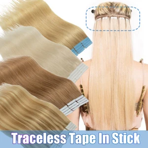 THICK Tape In 100% Remy Human Hair Extensions Skin Weft Full Head Ombre Balayage - Picture 1 of 62