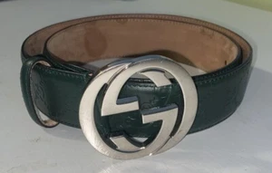 Gucci Belt Green GG Silver Leather 100% Authentic 34-38 - Picture 1 of 6