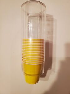 Vtg. 1970's Solo Clear Bathroom  Dispenser with 16 yellow plastic 3 1/2 Oz. cups