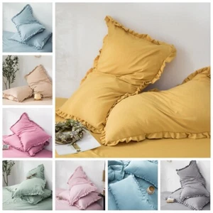 2x Ruffles Baumwolle Kissenbezug Bezüge Rüsche Plissiert Bettwäsche Weich Kissen - Bild 1 von 20