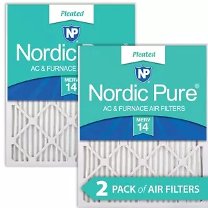Nordic Pure 20x25x1 (19 1/2 x 24 1/2 x 3/4) Pleated MERV 14 Air Filters 2 Pack - Picture 1 of 7