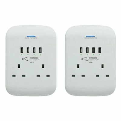 TWIN SOCKET ADAPTER WITH 4x USB CHARGER INCLUDE SURGE PROCATION - Image 1 of 4