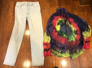 Vintage Guess George Marciano Denim Jeans 32x32  & Medium Tye Dye Shirt USA RARE - Picture 1 of 12