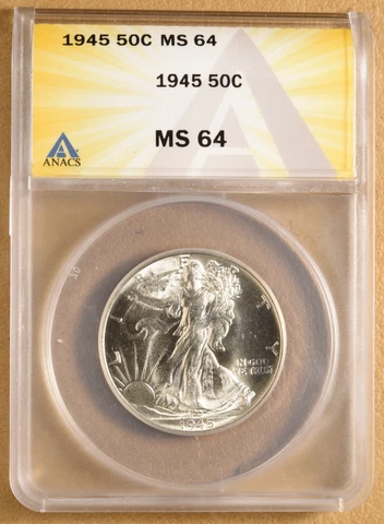 1945 P Walking Liberty Half Dollar ANACS MS64 Cover