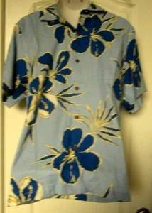 Camisa Tommy Bahama Azul Estampado Hibisco 100% Seda Estilo Talla Mediana Tema Hawiiano - Imagen 1 de 3